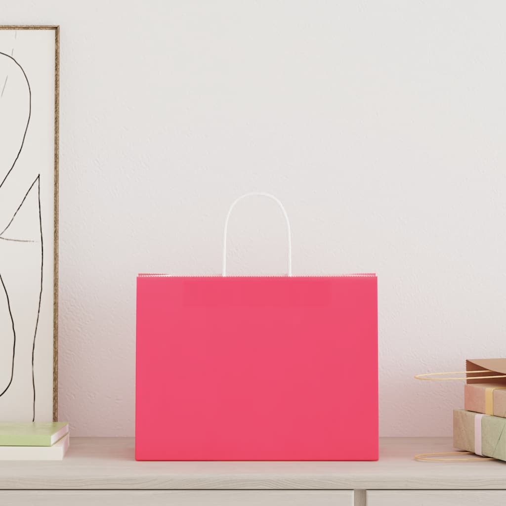 vidaXL Papieren zakken 250 st met hengsels 32x17x25 cm roze afbeelding