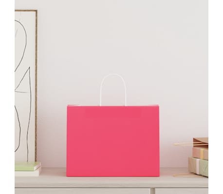 vidaXL Papirnate vrećice 250 kom s ručkama ružičaste 32x17x25 cm