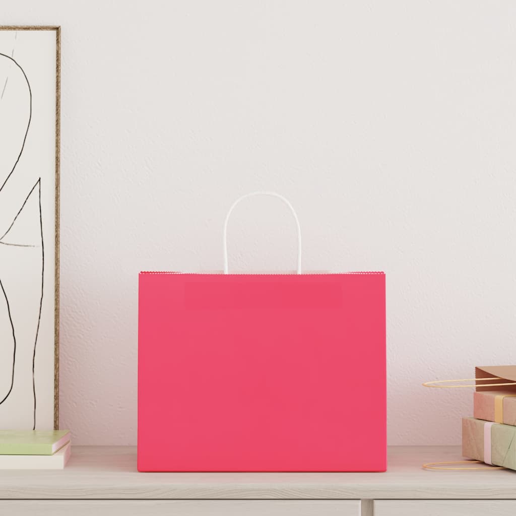 vidaXL Papieren zakken 250 st met hengsels 32x22x24 cm roze afbeelding