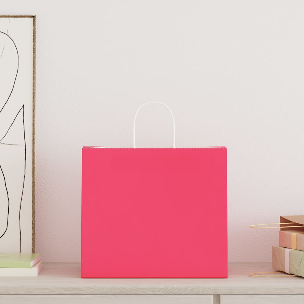 vidaXL Papieren zakken 250 st met hengsels 32x22x28 cm roze afbeelding