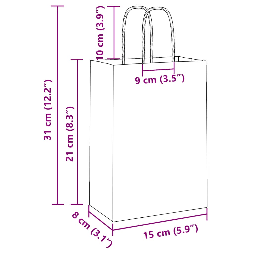 50 db kék papírzacskók fogantyúkkal 15x8x21 cm 
