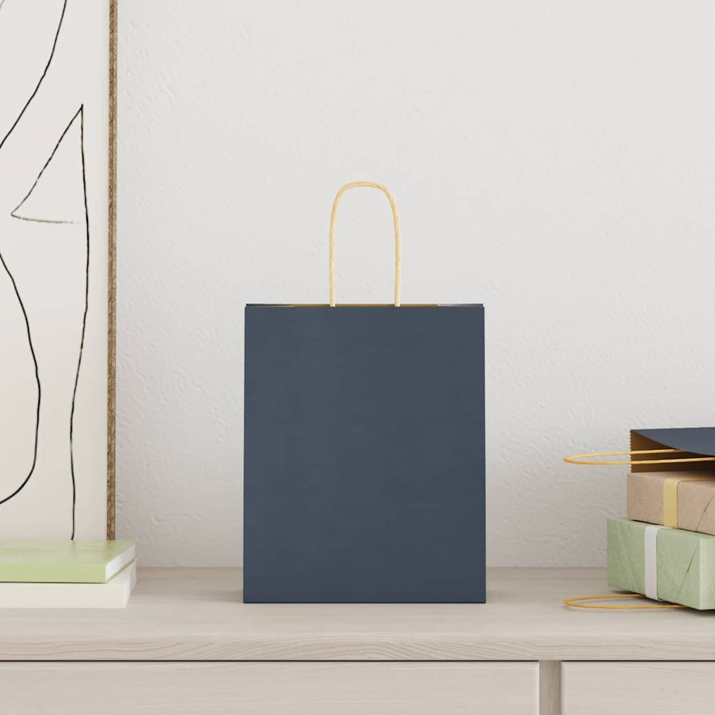 vidaXL Papieren zakken 50 st met hengsels 18x8x22 cm blauw afbeelding