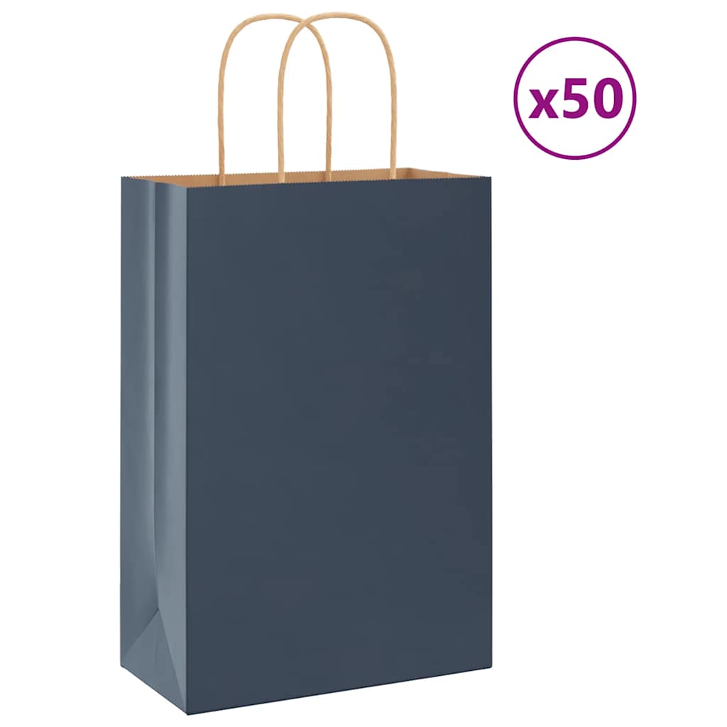 vidaXL Pungi din hârtie kraft 50 buc cu mânere Albastre 22x11x31 cm