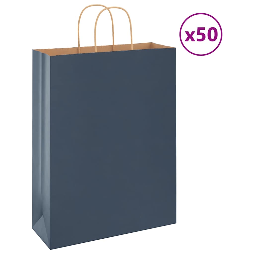 vidaXL Pungi din hârtie kraft 50 buc cu mânere Albastre 32x12x42 cm