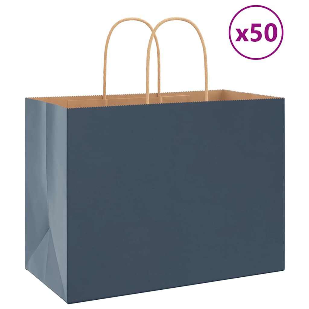 vidaXL Saci de hârtie kraft 50 buc cu mânere Albastre 32x17x25 cm