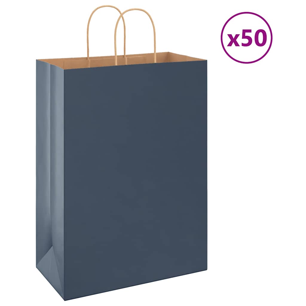 vidaXL Saci de hârtie kraft 50 buc cu mânere Albastru 32x17x44 cm