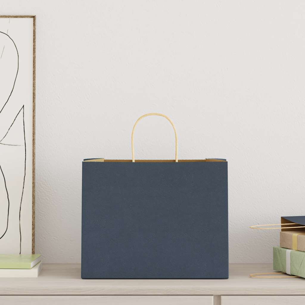 vidaXL Papieren zakken 50 st met hengsels 32x22x24 cm blauw afbeelding