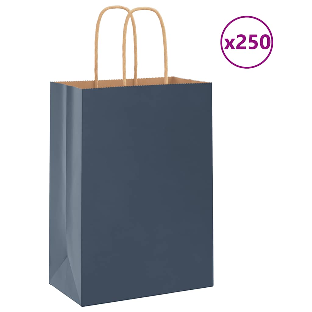 vidaXL Pungi de hârtie 250 buc cu mânere Albastru 15x8x21 cm