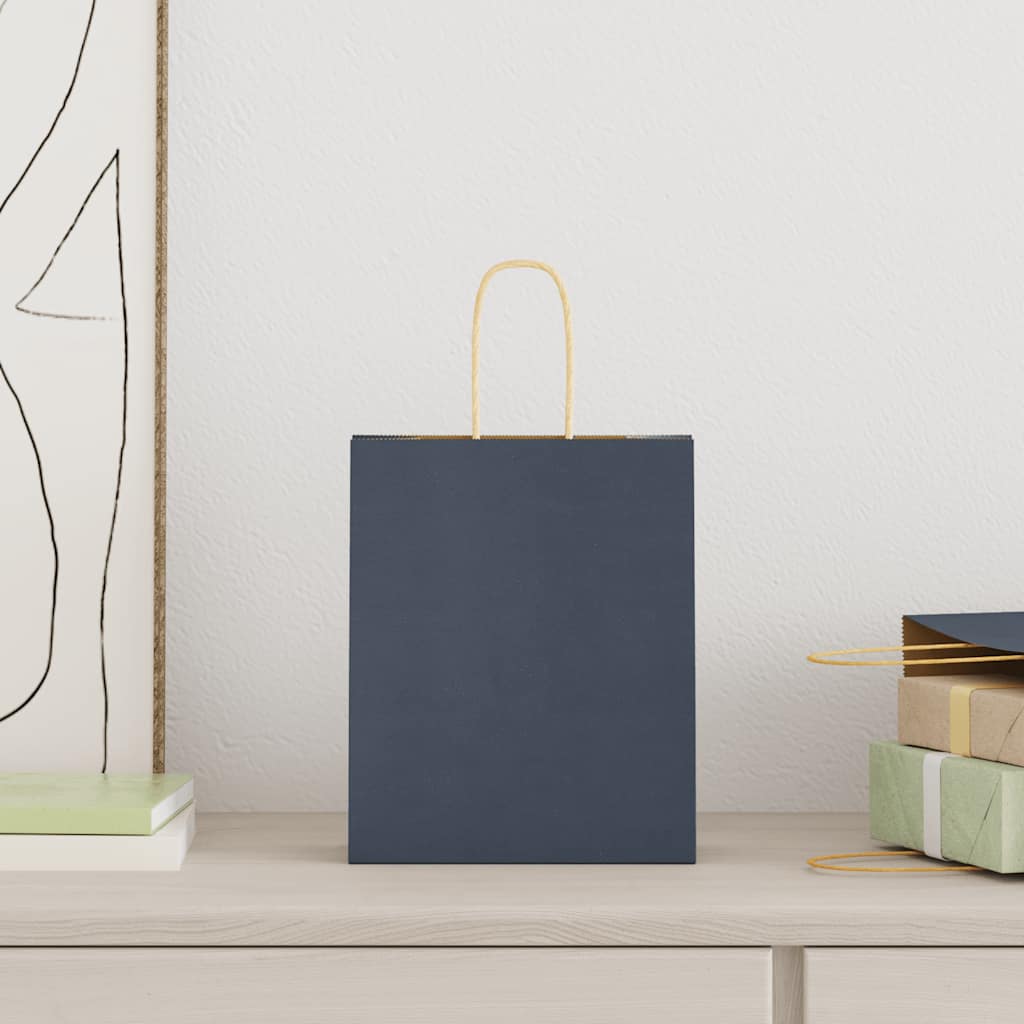 vidaXL Papieren zakken 250 st met hengsels 18x8x22 cm blauw afbeelding