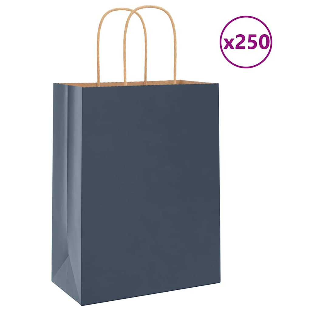 vidaXL Kraftové papírové sáčky s uchy 250 ks modrý 22x11x28 cm