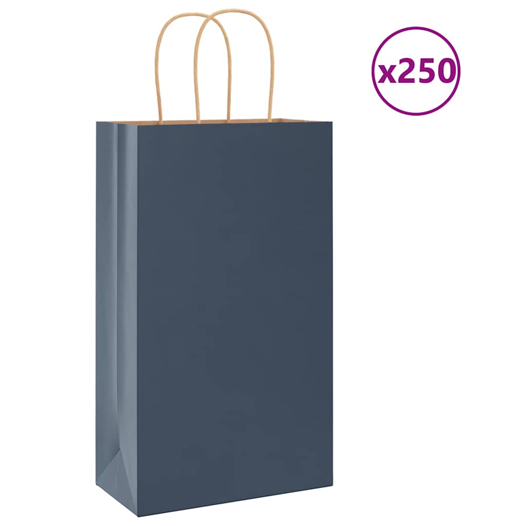 vidaXL Kraftové papírové sáčky s uchy 250 ks modrý 21x11x36 cm