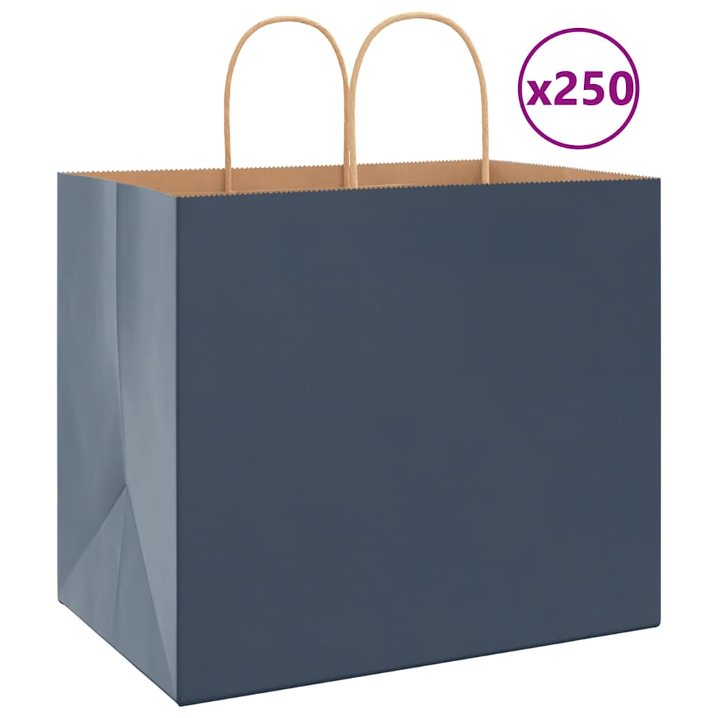 vidaXL Pungi de hârtie 250 buc cu mânere Albastre 32x22x28 cm