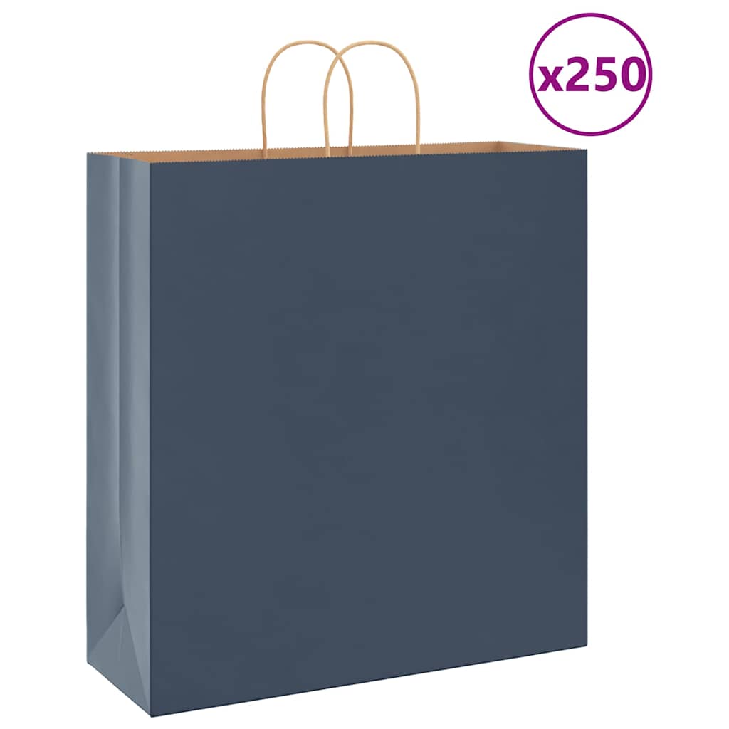 vidaXL Pungi de hârtie 250 buc cu mânere Albastre 45x17x48 cm