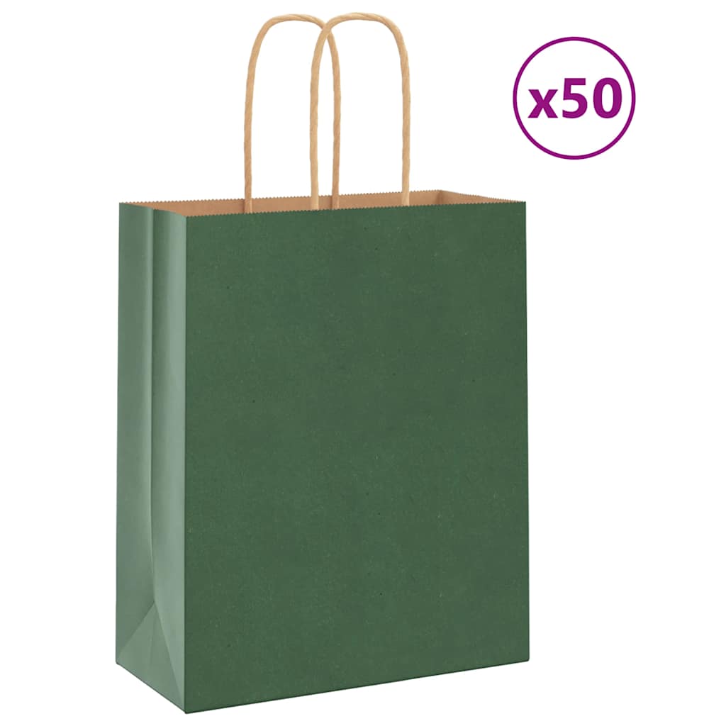 vidaXL Pungi de hârtie 50 buc cu mânere verde 18x8x22 cm