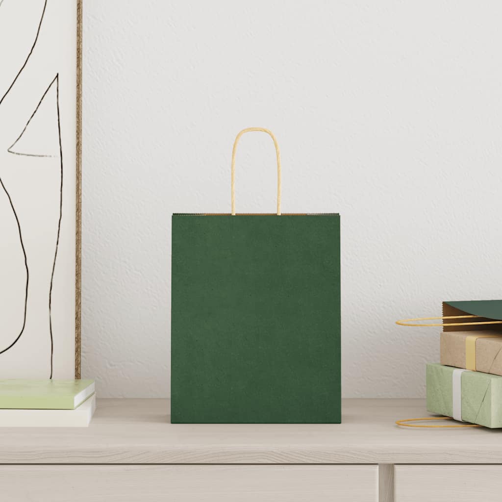 vidaXL Papieren zakken 50 st met hengsels 18x8x22 cm groen afbeelding