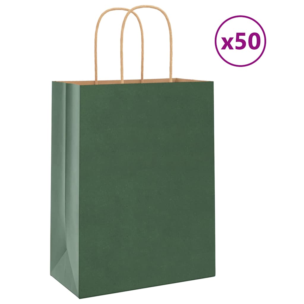 vidaXL Pungi de hârtie 50 buc cu mânere verde 21x11x28 cm