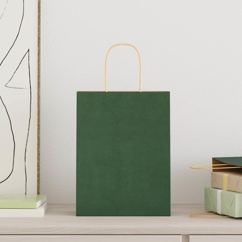 vidaXL Papieren zakken 50 st met hengsels 21x11x28 cm groen afbeelding