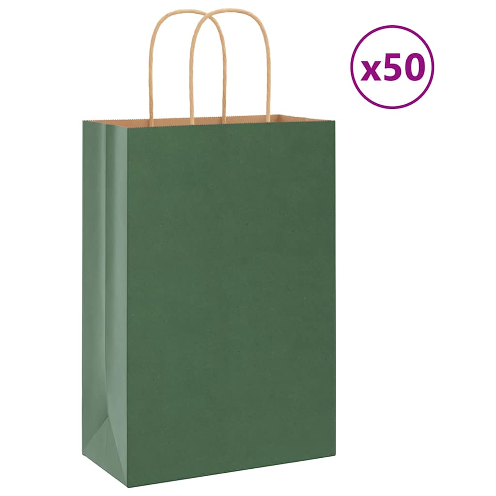 vidaXL Saci de hârtie 50 buc cu mânere verde 21x11x31 cm