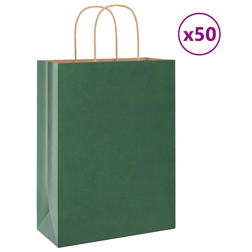 vidaXL Saci de hârtie 50 buc cu mânere verde 26x12x35 cm