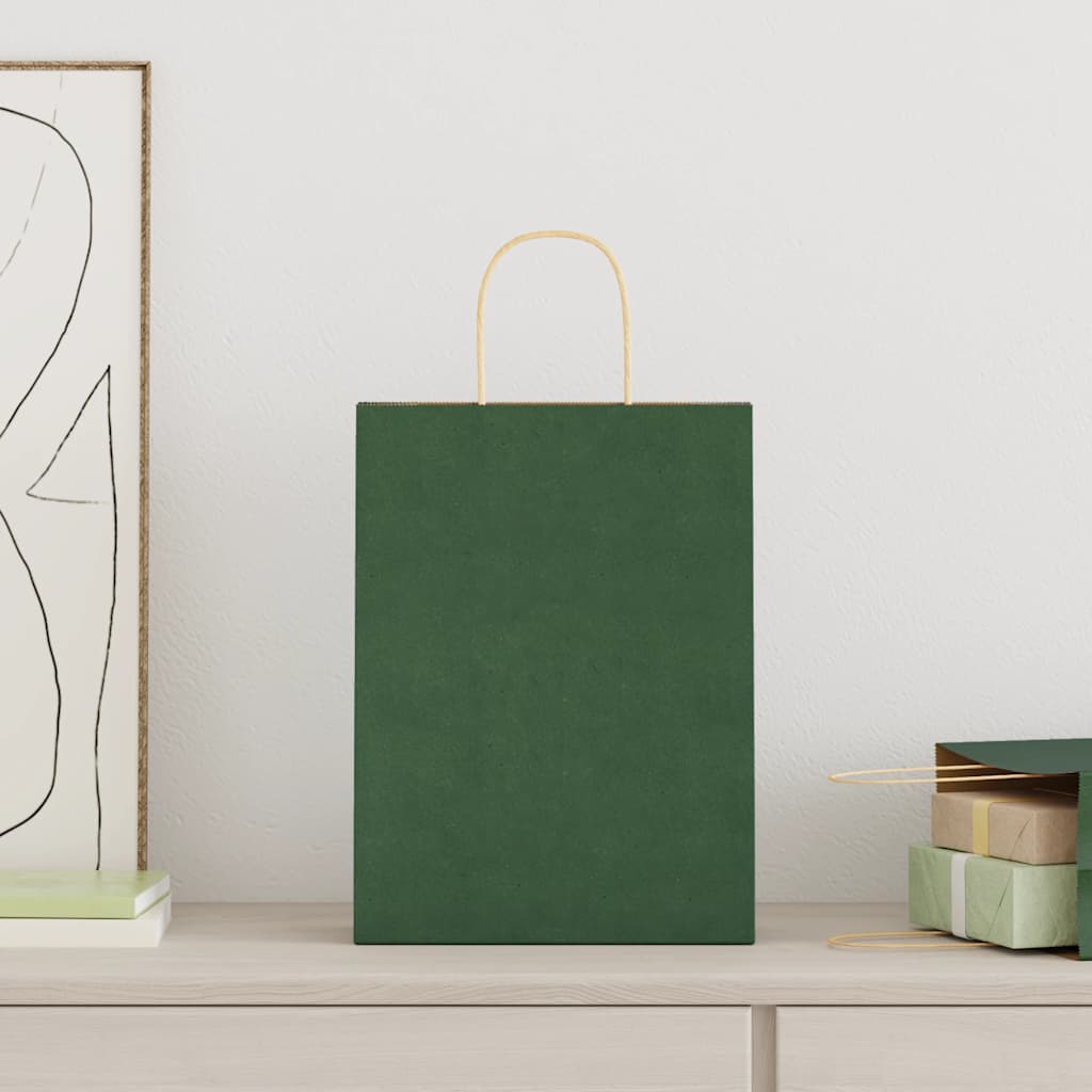 vidaXL Saci de hârtie 50 buc cu mânere verde 26x12x35 cm