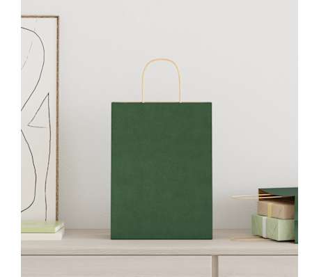 vidaXL Paper Bags 50 pcs with Handles Green 26x12x35 cm