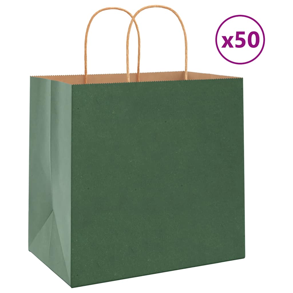 vidaXL Saci de hârtie 50 buc cu mânere verde 26x17x25 cm