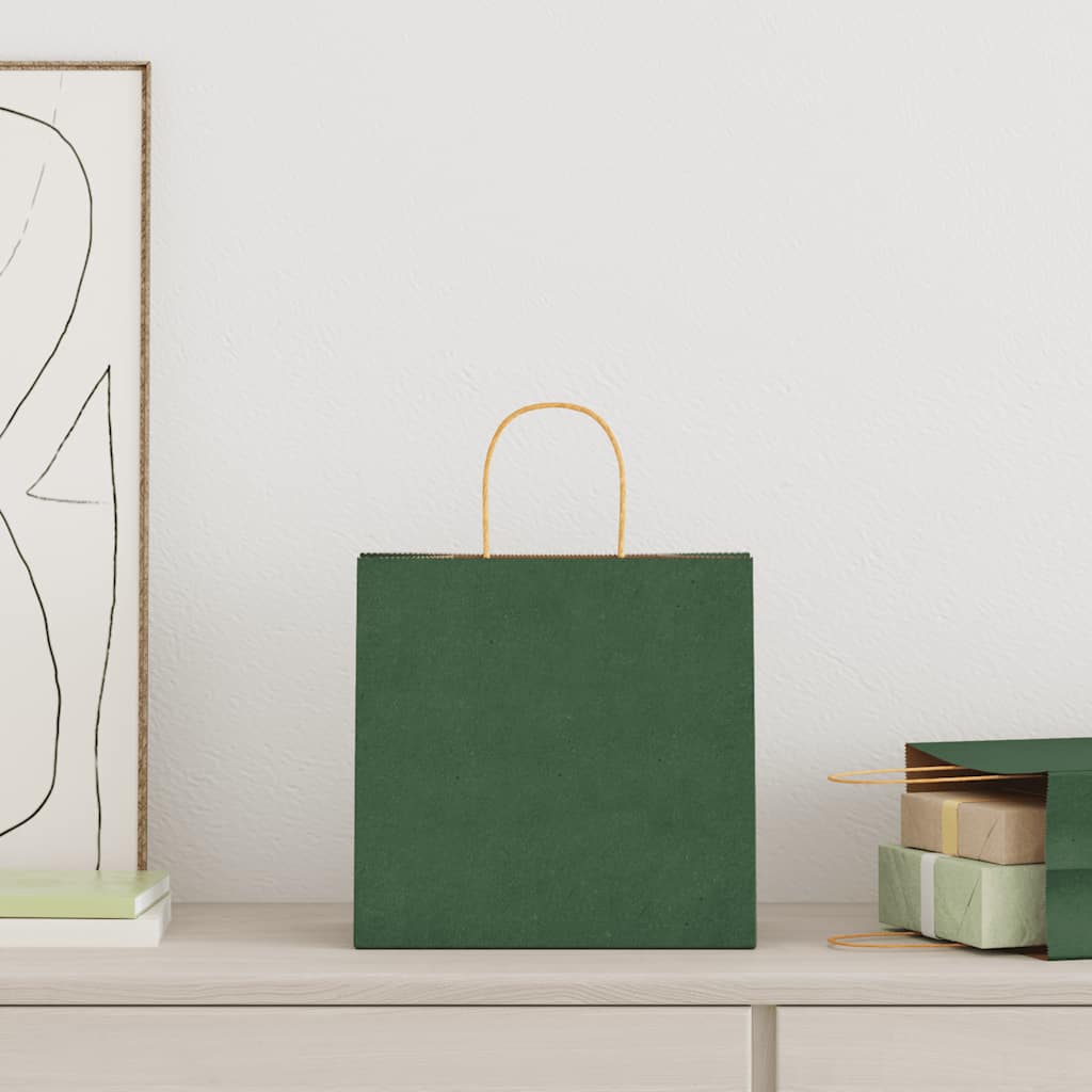 vidaXL Papieren zakken 50 st met hengsels 26x17x25 cm groen afbeelding