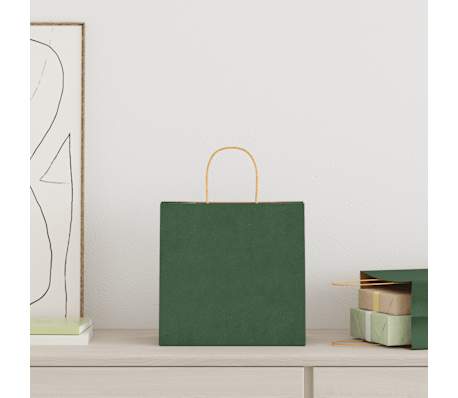 vidaXL Paper Bags 50 pcs with Handles Green 26x17x25 cm