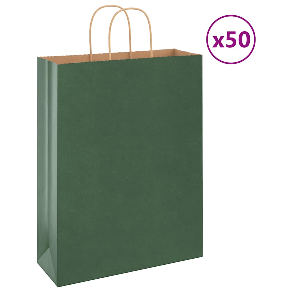 vidaXL Saci de hârtie 50 buc cu mânere verde 32x12x42 cm