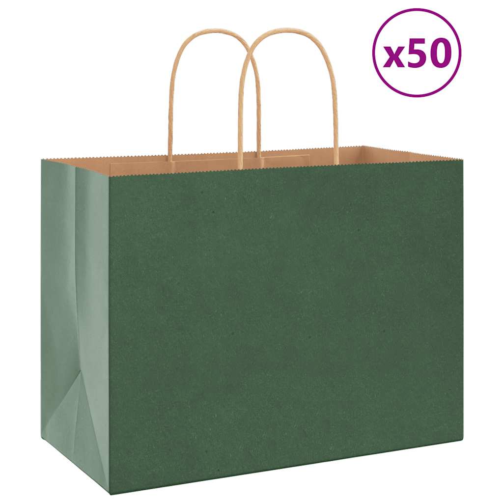 vidaXL Pungi de hârtie 50 buc cu mânere verde 32x17x25 cm