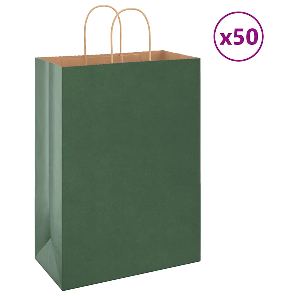 vidaXL Pungi de hârtie 50 buc cu mânere verde 32x17x44 cm