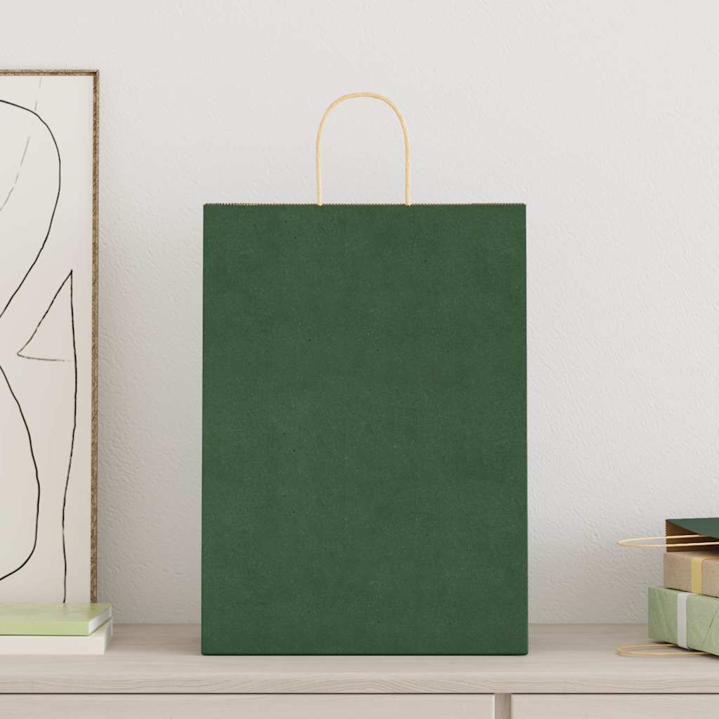 vidaXL Papieren zakken 50 st met hengsels 32x17x44 cm groen afbeelding