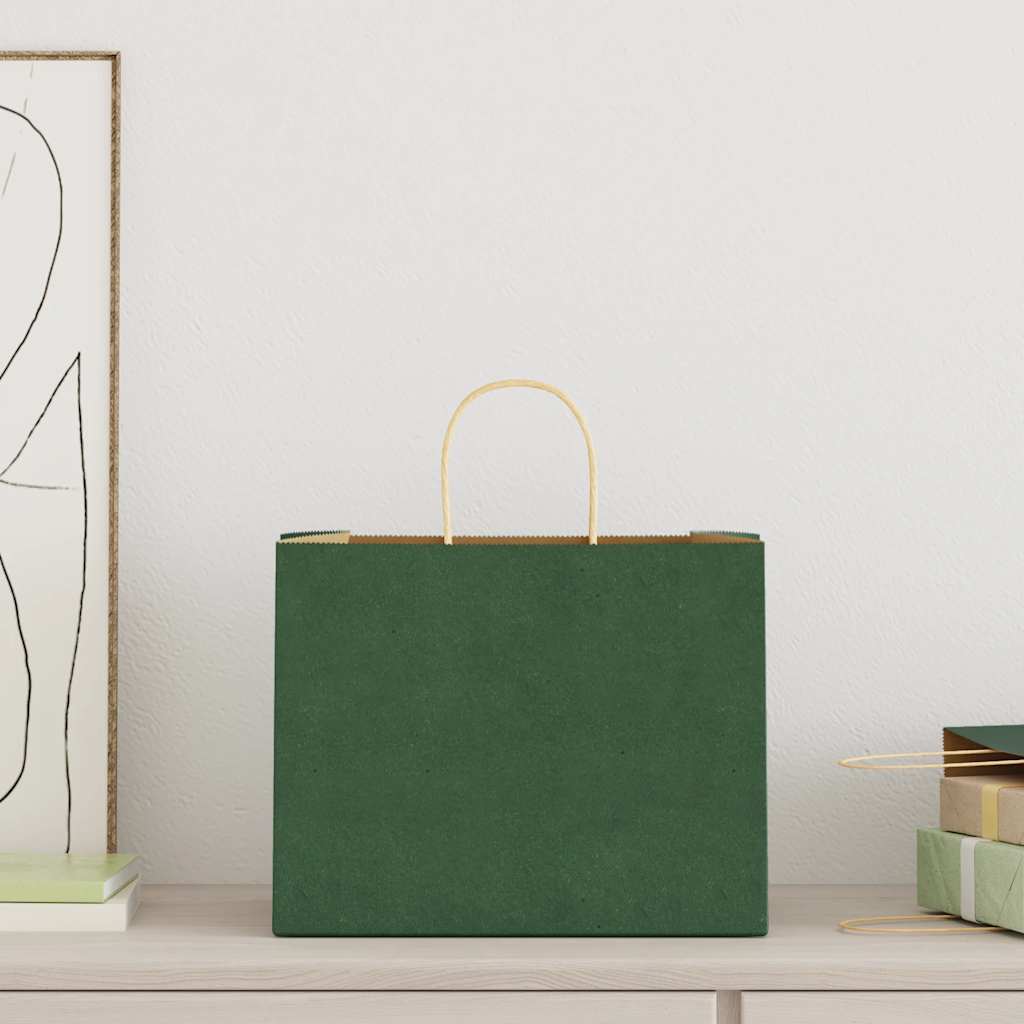 vidaXL Papieren zakken 50 st met hengsels 32x22x24 cm groen afbeelding