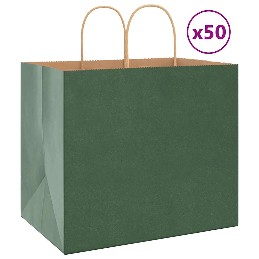 vidaXL Pungi de hârtie 50 buc cu mânere verde 32x22x28 cm