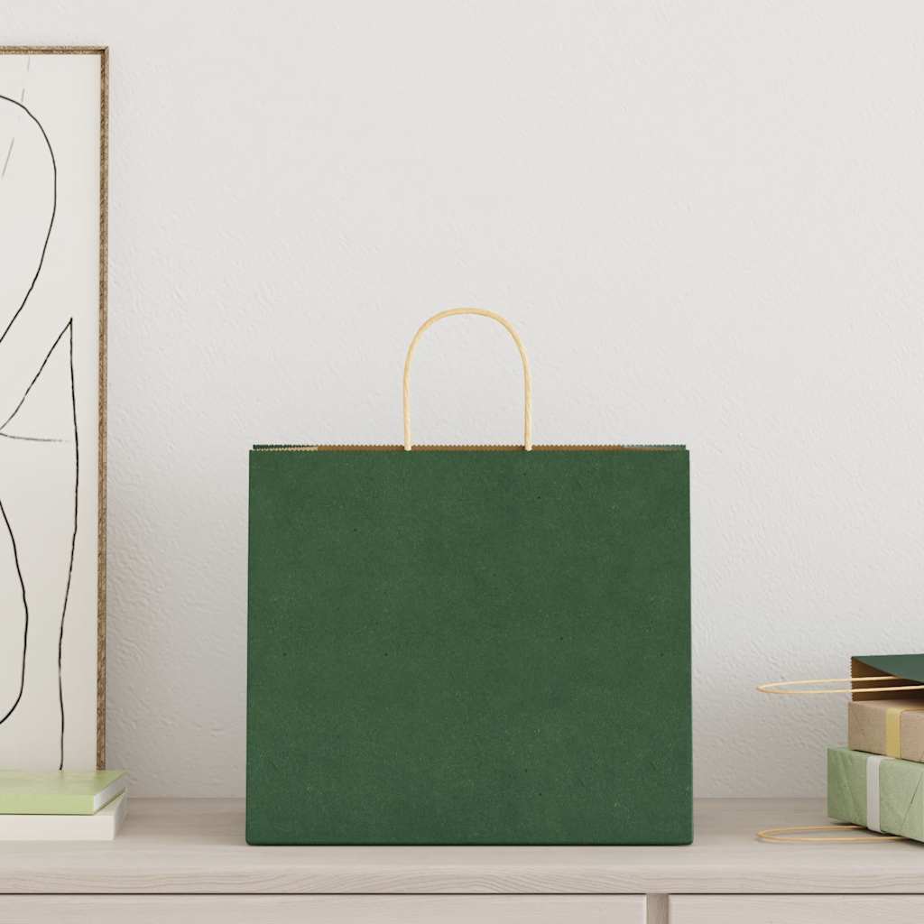 vidaXL Papieren zakken 50 st met hengsels 32x22x28 cm groen afbeelding