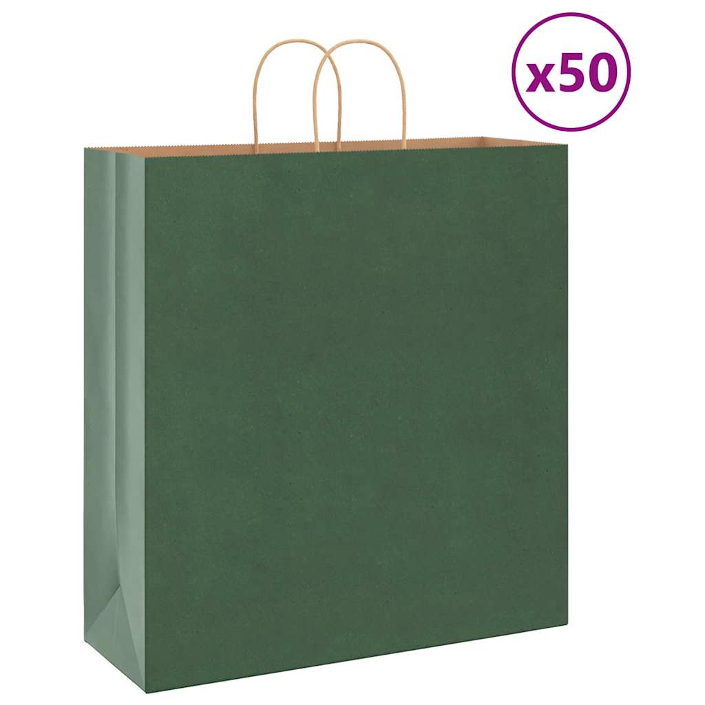 vidaXL Saci de hârtie 50 buc cu mânere verde 45x17x48 cm