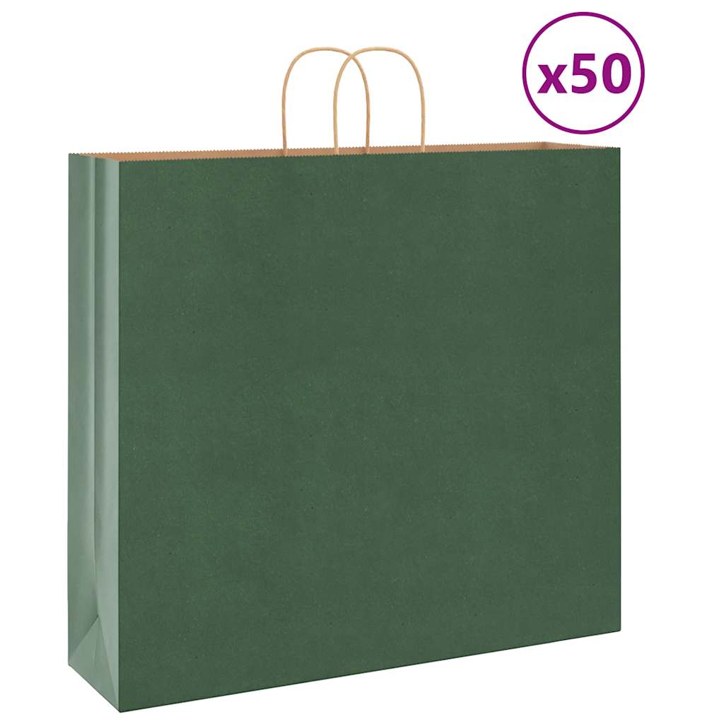 vidaXL Pungi de hârtie 50 buc cu mânere verde 54x15x49 cm