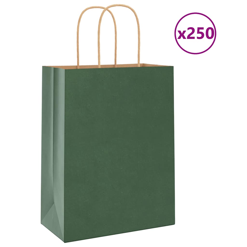 vidaXL Kraftové papírové sáčky s uchy 250 ks zelené 22x11x28 cm