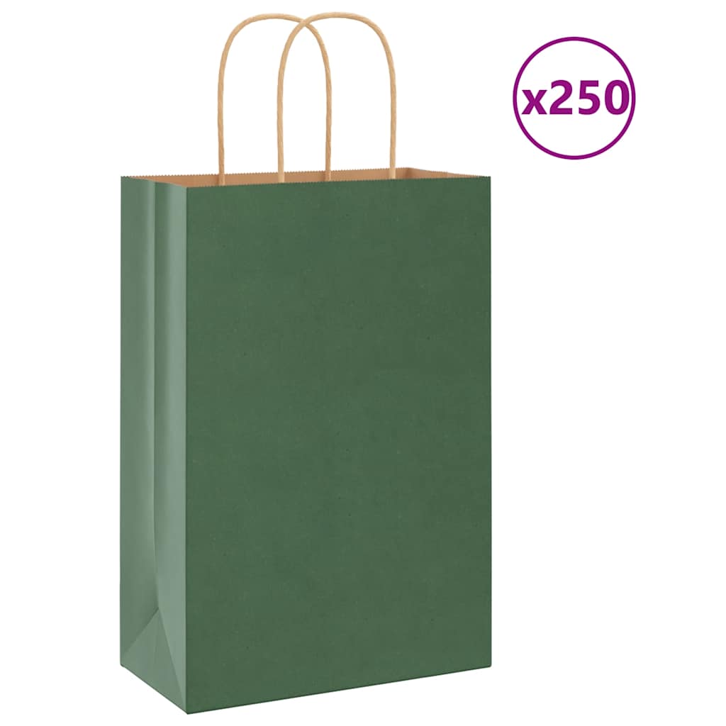 vidaXL Kraftové papírové sáčky s uchy 250 ks zelené 22x11x31 cm