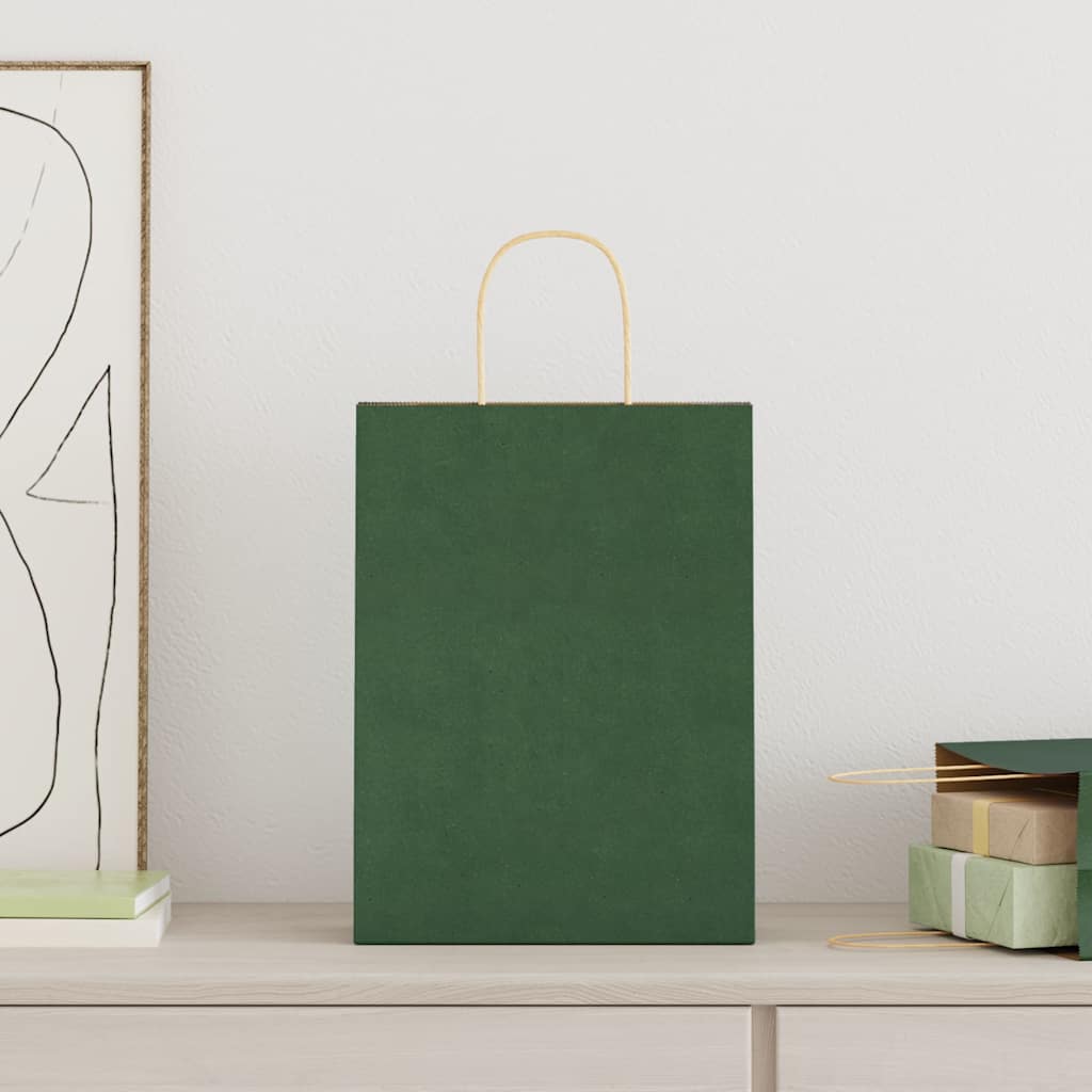 vidaXL Papieren zakken 250 st met hengsels 26x12x35 cm groen afbeelding