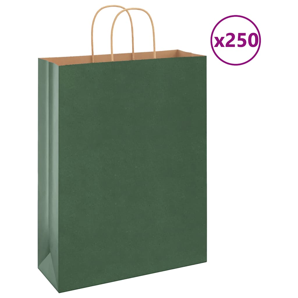 vidaXL Kraftové papírové sáčky s uchy 250 ks zelené 32x12x42 cm