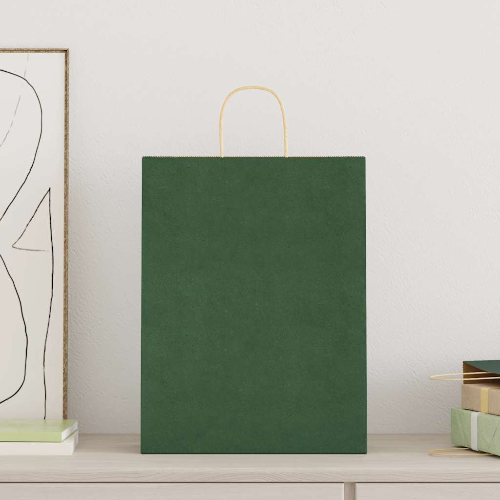 vidaXL Papieren zakken 250 st met hengsels 32x12x42 cm groen afbeelding