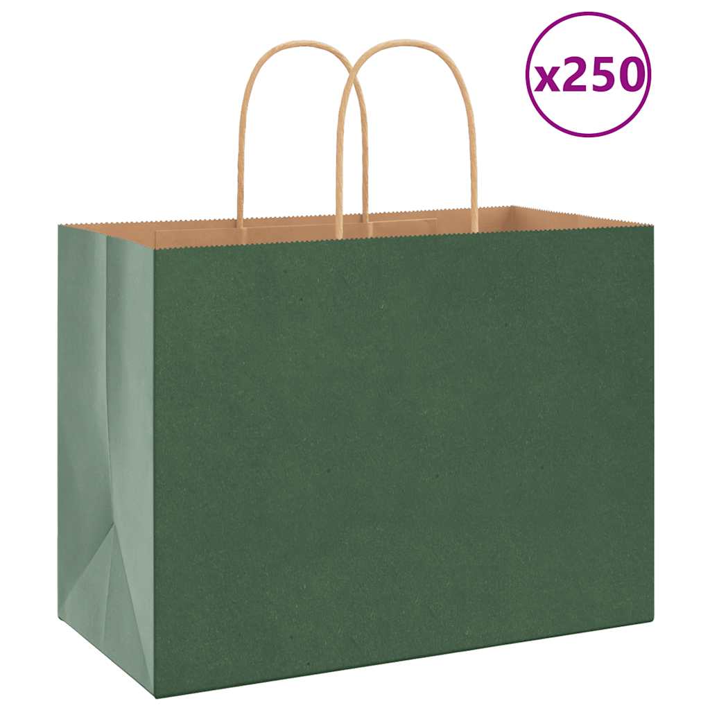 vidaXL Kraftové papírové sáčky s uchy 250 ks zelené 32x17x25 cm