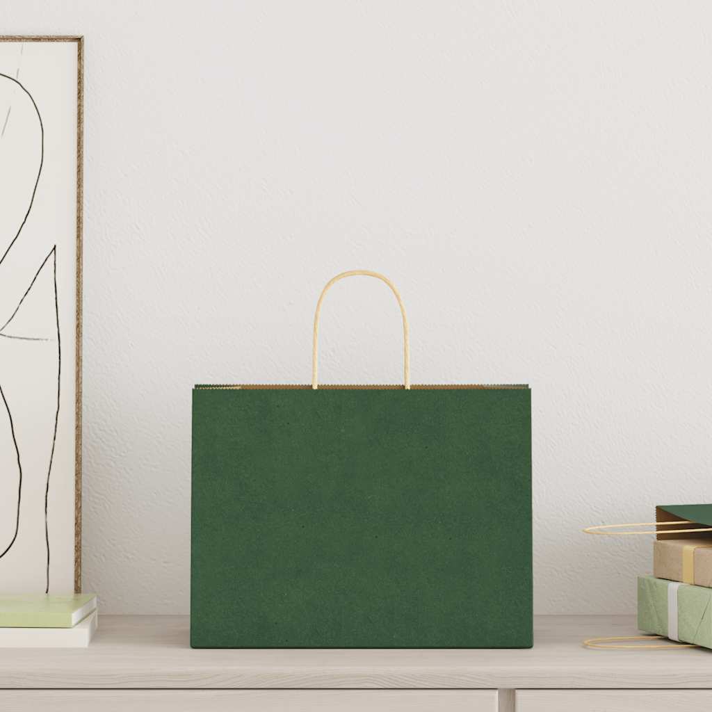vidaXL Papieren zakken 250 st met hengsels 32x17x25 cm groen afbeelding