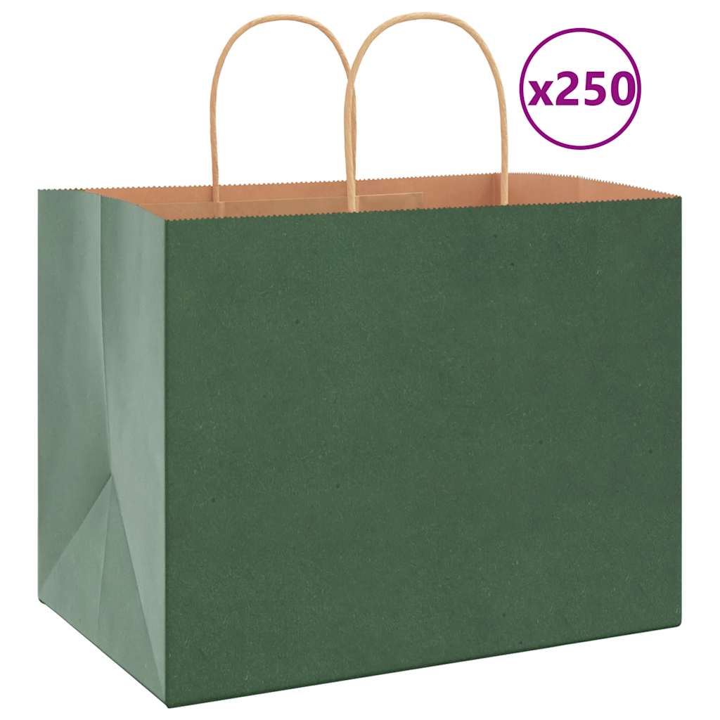 vidaXL Kraftové papírové sáčky s uchy 250 ks zelené 32x22x24 cm