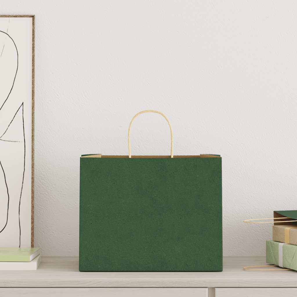 vidaXL Papieren zakken 250 st met hengsels 32x22x24 cm groen afbeelding