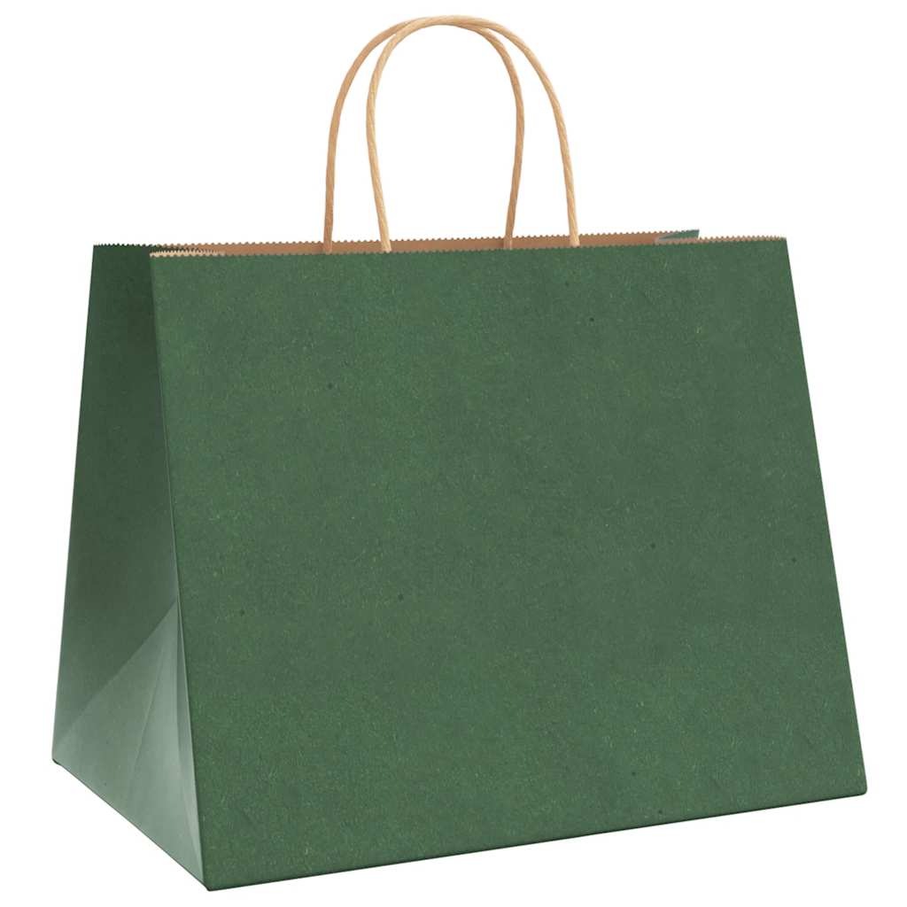 250 db zöld papírzacskók fogantyúkkal 32x22x24 cm 