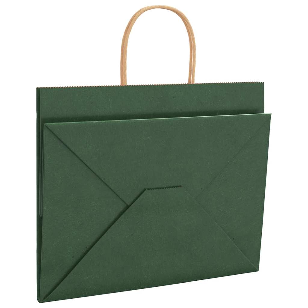 250 db zöld papírzacskók fogantyúkkal 32x22x24 cm 