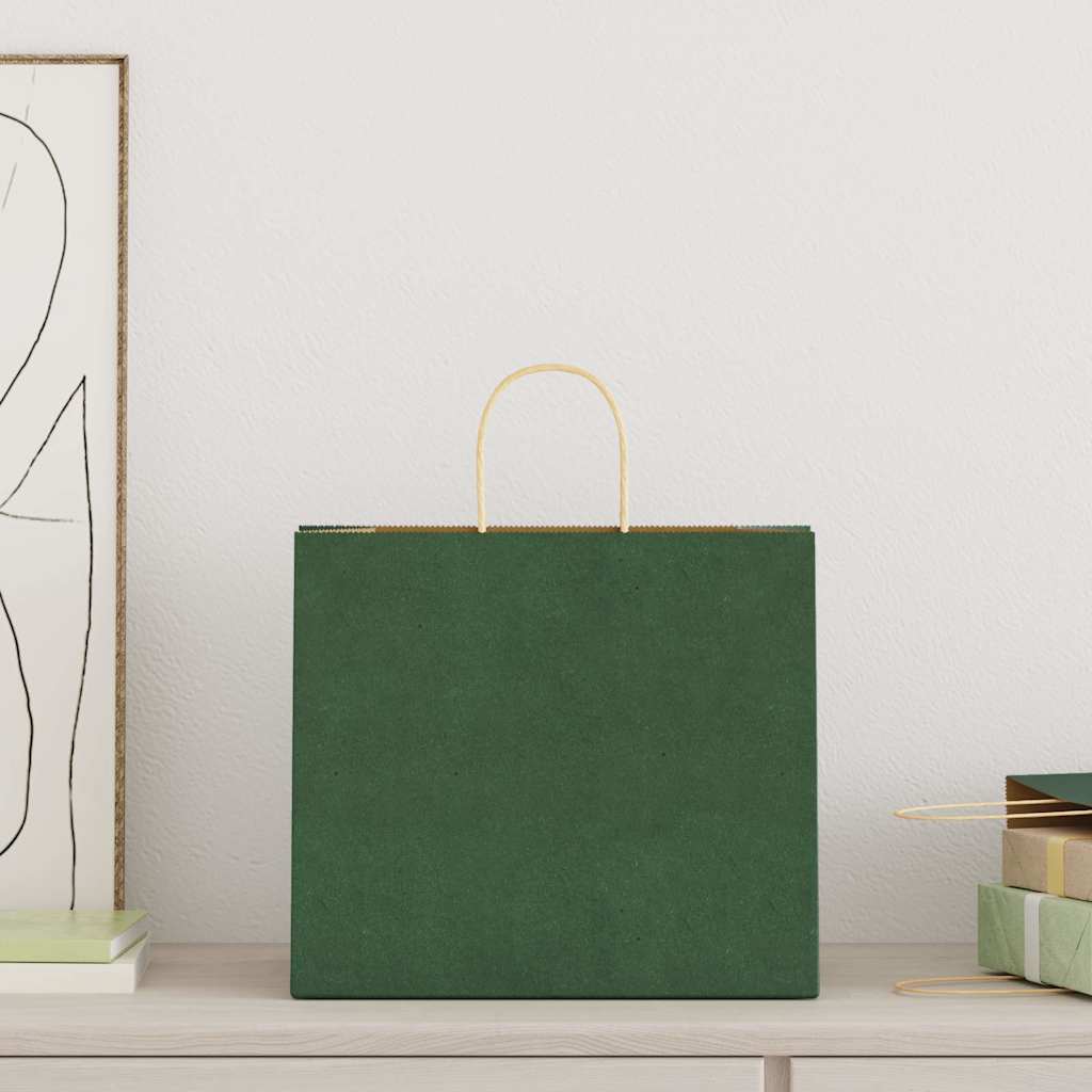 vidaXL Papieren zakken 250 st met hengsels 32x22x28 cm groen afbeelding