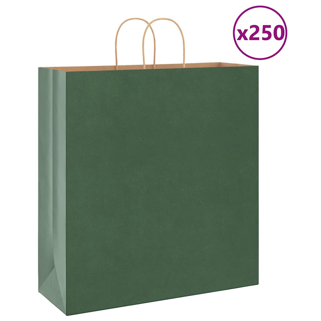 vidaXL Saci de hârtie 250 buc cu mânere verde 45x17x48 cm